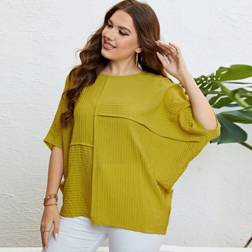 Plus Size Solid Color Top Patchwork Top in Plus Size Tops Tees