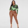 Round Neck Print Long Sleeves Tight Breasted Jumpsuit in Plus Size Bodysuits