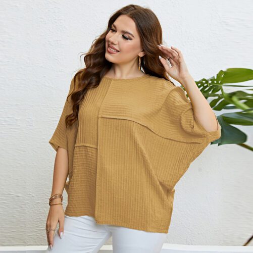 Plus Size Solid Color Top Patchwork Top in Plus Size Tops Tees