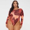 Round Neck Print Long Sleeves Tight Breasted Jumpsuit in Plus Size Bodysuits