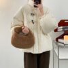 Button Stand Collar Solid Color Thick Coat in Puffer Coats