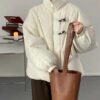 Button Stand Collar Solid Color Thick Coat in Puffer Coats