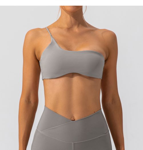 Push up One Shoulder Lulu Nude Yoga Vest in Sports Bras