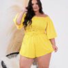 Plus Size Summer Pants Polka Dot off Shoulder Suit in Plus Size Short Sets