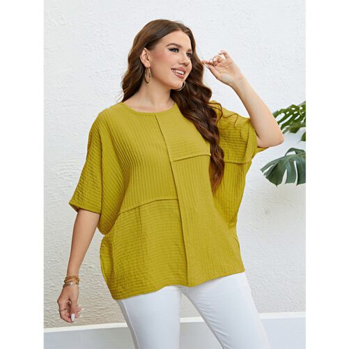 Plus Size Solid Color Top Patchwork Top in Plus Size Tops Tees