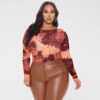 Round Neck Print Long Sleeves Tight Breasted Jumpsuit in Plus Size Bodysuits