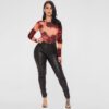 Round Neck Print Long Sleeves Tight Breasted Jumpsuit in Plus Size Bodysuits