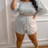 Plus Size Summer Pants Polka Dot off Shoulder Suit in Plus Size Short Sets
