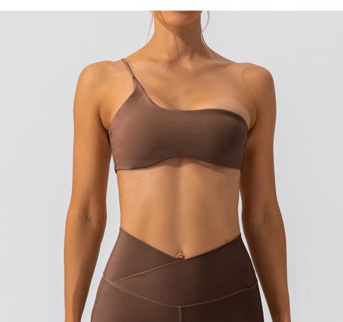 Push up One Shoulder Lulu Nude Yoga Vest in Sports Bras