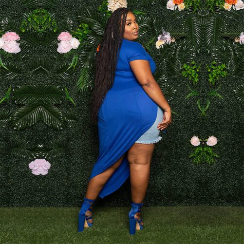 Plus Size Casual off-Shoulder Hollow Out Cutout out Strap Short Sleeve Dress Top in Plus Size Tops Tees