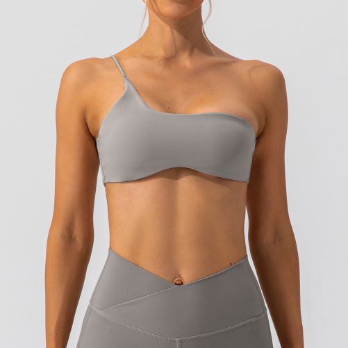 Push up One Shoulder Lulu Nude Yoga Vest in Sports Bras