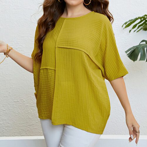Plus Size Solid Color Top Patchwork Top in Plus Size Tops Tees