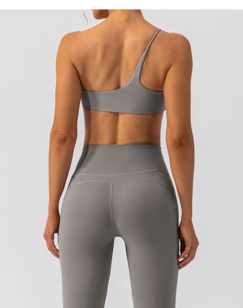 Push up One Shoulder Lulu Nude Yoga Vest in Sports Bras