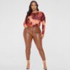 Round Neck Print Long Sleeves Tight Breasted Jumpsuit in Plus Size Bodysuits