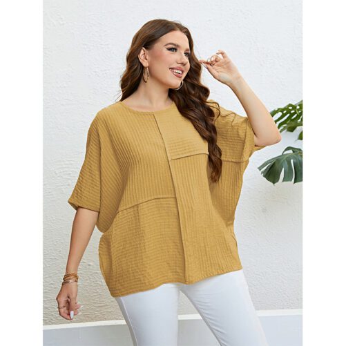 Plus Size Solid Color Top Patchwork Top in Plus Size Tops Tees