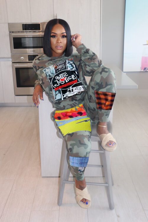Plus Size Camouflage Printing Casual Two Piece Set in Plus Size Pant Sets