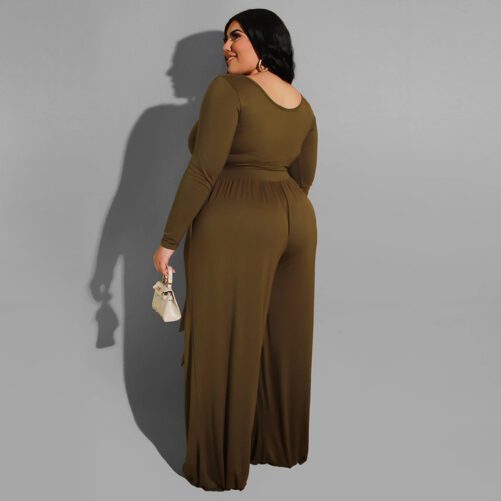 Plus Size Knitted Casual Two-Piece Suit in Plus Size Pant Sets