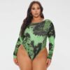 Round Neck Print Long Sleeves Tight Breasted Jumpsuit in Plus Size Bodysuits