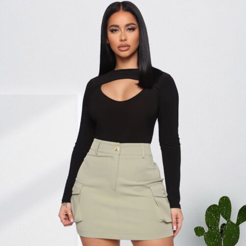 Plus Size Black Tight Sexy Hollow Out Cutout Jumpsuit in Plus Size Bodysuits