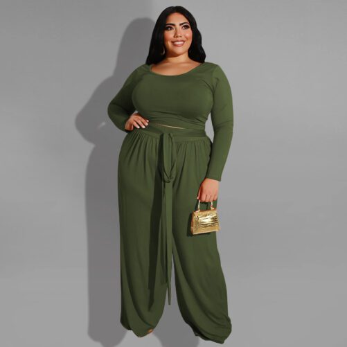 Plus Size Knitted Casual Two-Piece Suit in Plus Size Pant Sets