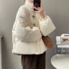 Button Stand Collar Solid Color Thick Coat in Puffer Coats