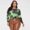 Round Neck Print Long Sleeves Tight Breasted Jumpsuit in Plus Size Bodysuits