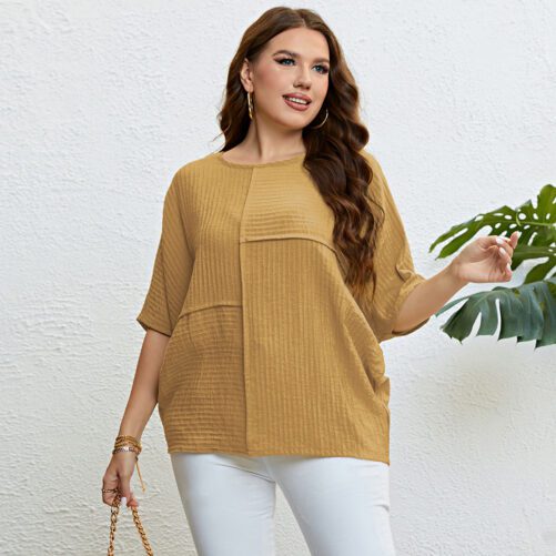 Plus Size Solid Color Top Patchwork Top in Plus Size Tops Tees