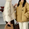 Button Stand Collar Solid Color Thick Coat in Puffer Coats