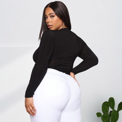 Plus Size Black Tight Sexy Hollow Out Cutout Jumpsuit in Plus Size Bodysuits