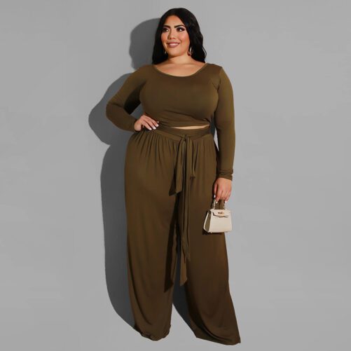 Plus Size Knitted Casual Two-Piece Suit in Plus Size Pant Sets