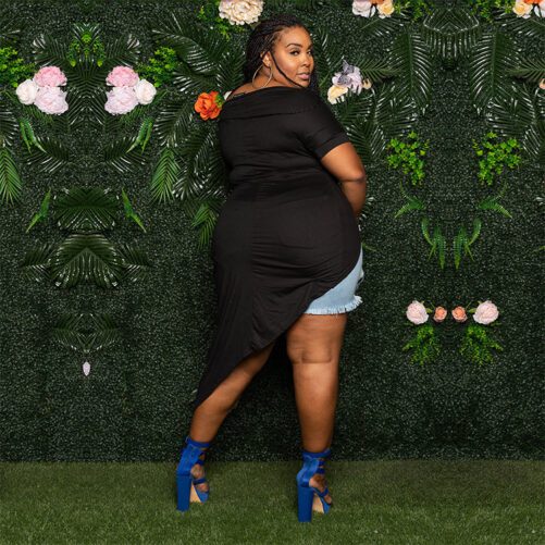 Plus Size Casual off-Shoulder Hollow Out Cutout out Strap Short Sleeve Dress Top in Plus Size Tops Tees