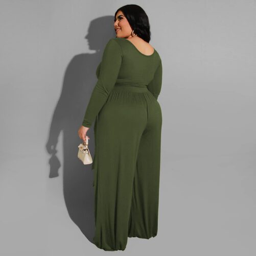 Plus Size Knitted Casual Two-Piece Suit in Plus Size Pant Sets