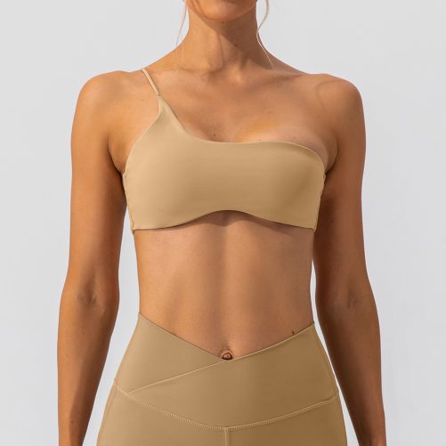 Push up One Shoulder Lulu Nude Yoga Vest in Sports Bras