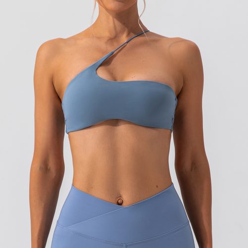 Push up One Shoulder Lulu Nude Yoga Vest in Sports Bras
