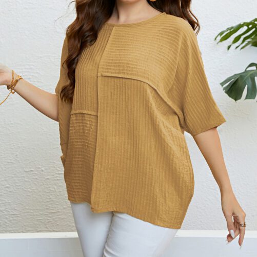 Plus Size Solid Color Top Patchwork Top in Plus Size Tops Tees
