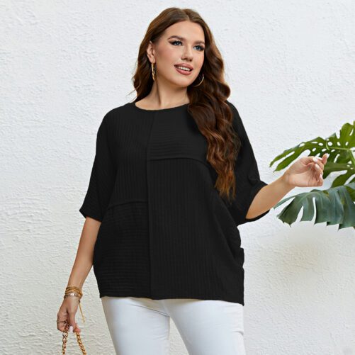 Plus Size Solid Color Top Patchwork Top in Plus Size Tops Tees