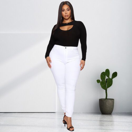 Plus Size Black Tight Sexy Hollow Out Cutout Jumpsuit in Plus Size Bodysuits