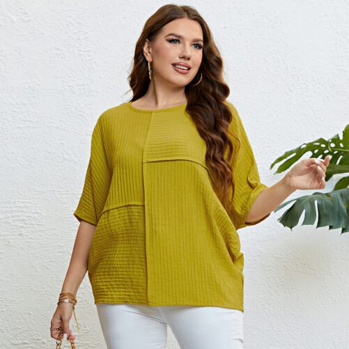 Plus Size Solid Color Top Patchwork Top in Plus Size Tops Tees