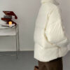 Button Stand Collar Solid Color Thick Coat in Puffer Coats