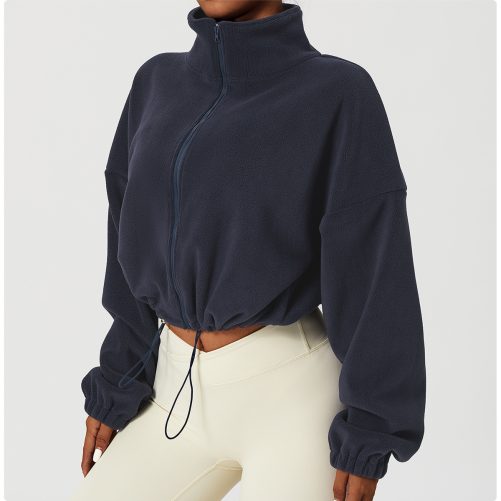 Stand Collar Loose Fleece Warm Jacket in Sports Tops