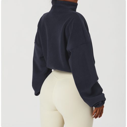 Stand Collar Loose Fleece Warm Jacket in Sports Tops