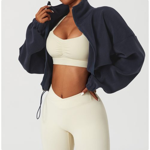 Stand Collar Loose Fleece Warm Jacket in Sports Tops