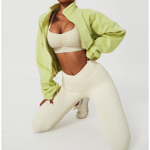 Stand Collar Loose Fleece Warm Jacket in Sports Tops