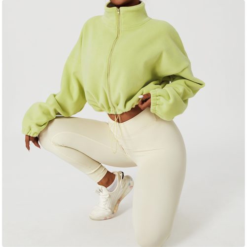 Stand Collar Loose Fleece Warm Jacket in Sports Tops