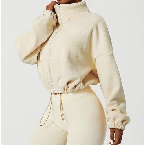 Stand Collar Loose Fleece Warm Jacket in Sports Tops