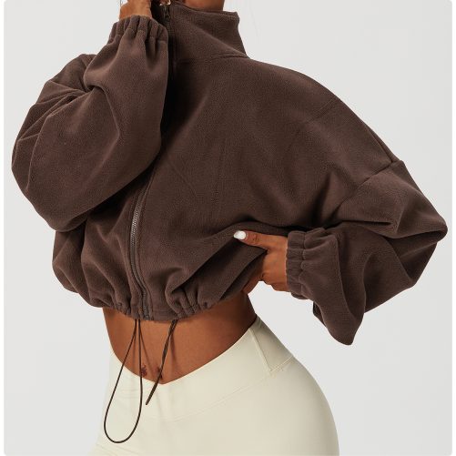 Stand Collar Loose Fleece Warm Jacket in Sports Tops