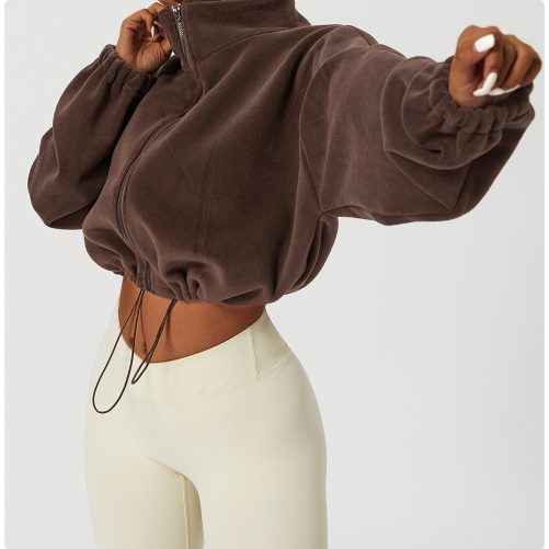 Stand Collar Loose Fleece Warm Jacket in Sports Tops