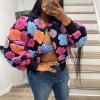 Autumn Winter Retro Three Dimensional Floral Loose Single Breasted Cardigan Short Jacket in Jackets