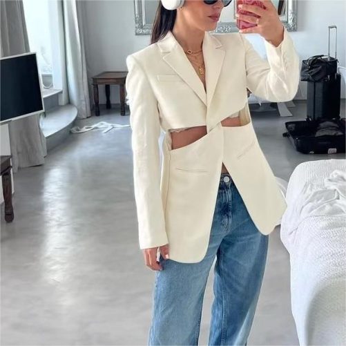 Personality Waist Hollow Out Cutout Out Blazer in Blazers Suits