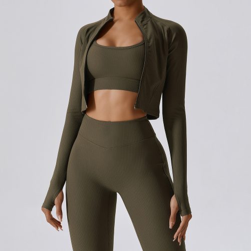 Autumn Quick Drying Long Sleeved Yoga Thread Zipper Jacket in Sports Tops